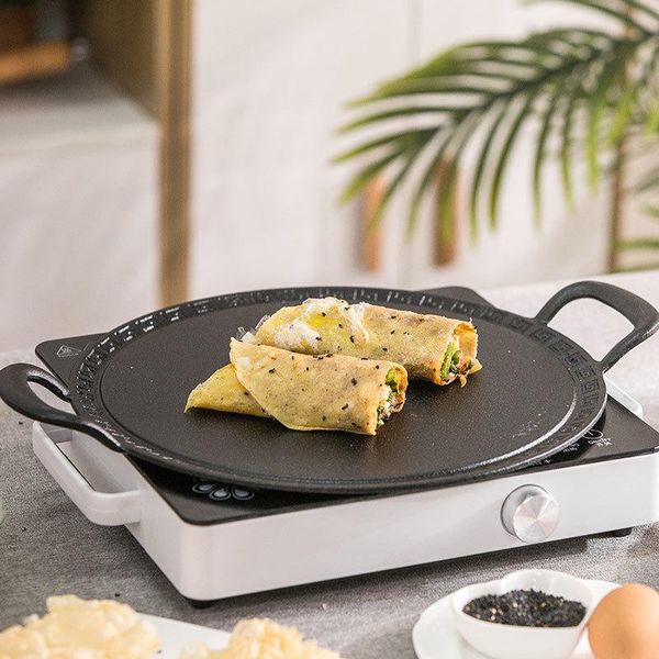 

pans chinese hamburger cast iron multi-functional frying pan health uncoated physical non-stick crepe pancake omelet pot