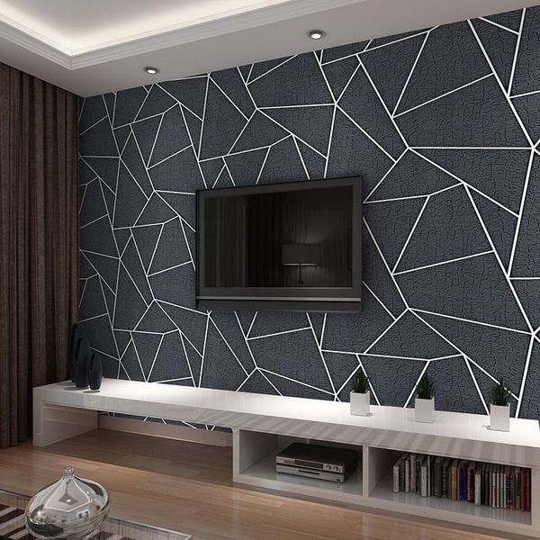 

wallpapers modern 3d stereo black geometric wallpaper fashion thickened flocking no-woven wall paper roll for living room tv home decor