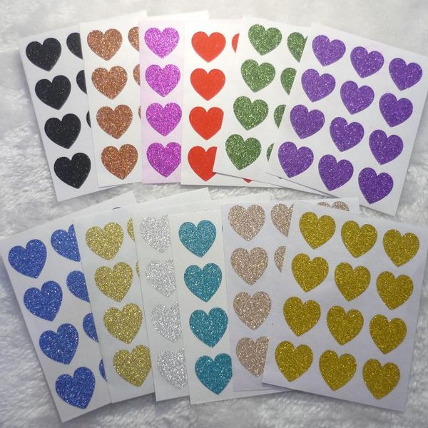 

720pcs - 19mm/0.75inch multi colors mini glitter heart sticker gift wrap