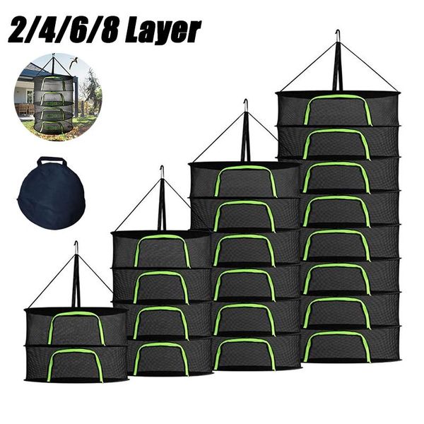 

laundry storage & organization 1pc 2/4/6/8 layers herbs drying net outdoor indoor zipper hanging basket folding dryer bag mesh for buds bean