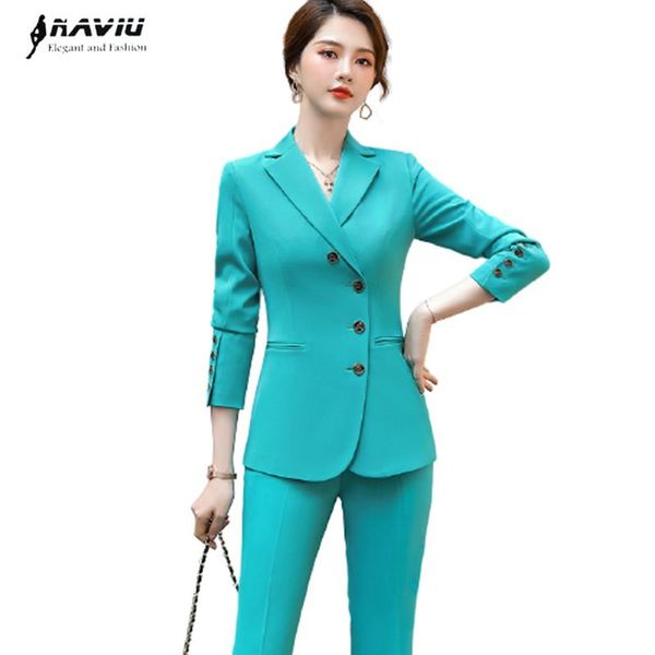 

women's two piece pants green women suits fashion 2021 autumn temperamet business formal slim blazer and wide leg office ladies work we, White