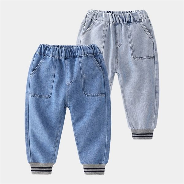 

baby elastic trousers spring autumn children's clothing kids big pocket demi long pants casual straight jeans for boys 210701, Blue