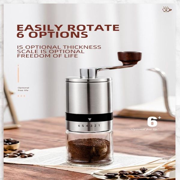 

manual coffee grinders portable hand crank grinder 6-speed adjustable settings machine stainless steel