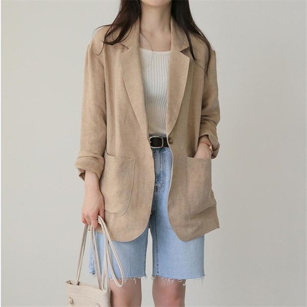 

women's suits & blazers thin cotton linen suit women 2021 spring british style casual blazer long sleeve jacket solid color fashion coa, White;black