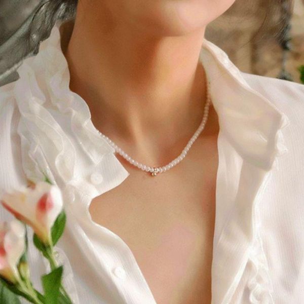 

vintage round pearl choker necklace for women girls retro gold chain bead pendant collar necklaces chokers jewelry 2021, Golden;silver