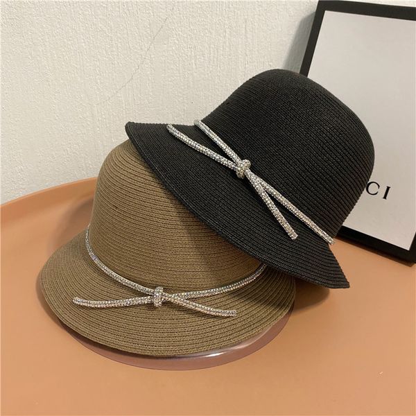 

straw summer encryption drill wide eaves straw fisherman's breathable sunscreen simple basin hat women's, Yellow