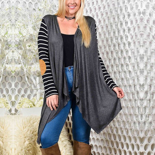 

women's plus size casual irregular stripe patched cardigan a994