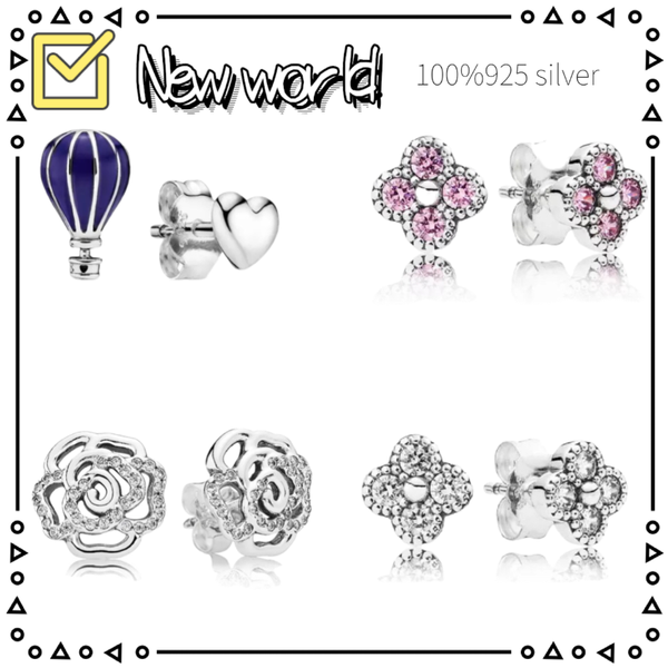 

stud style 100% 925 sterling silver perfect original pando earrings with classic character diy earring jewelry for women, Golden;silver