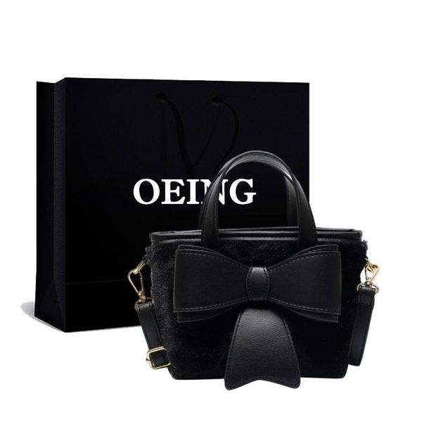 

evening bags fluffy luxury handbags women designer bowknot purse crossbody shoulder bag fur gift for girlfriend leather creative