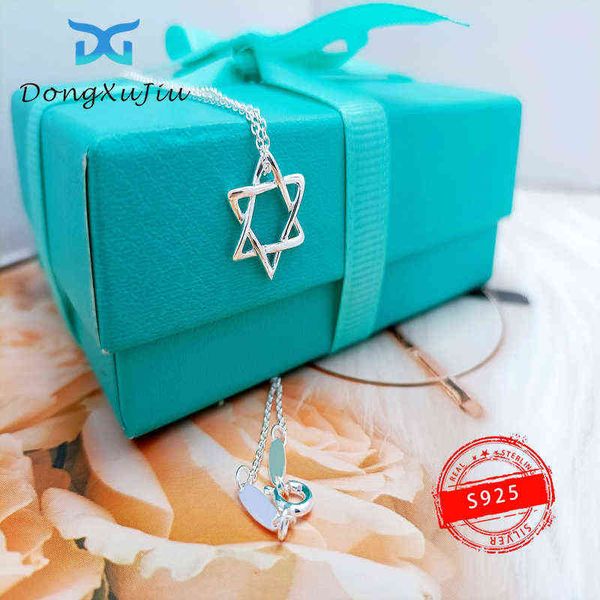 

s925 sterling silver necklace classic hexagon stars brand necklace luxury high-end gift for girlfriend aa220315