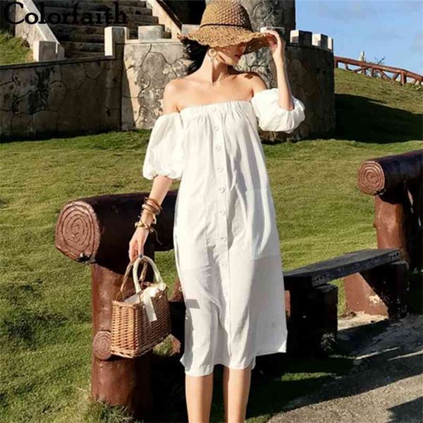 

women beach holiday dresses spring summer elegant slash neck pleated vintage buttons long white dress dr9191 210427, White;black