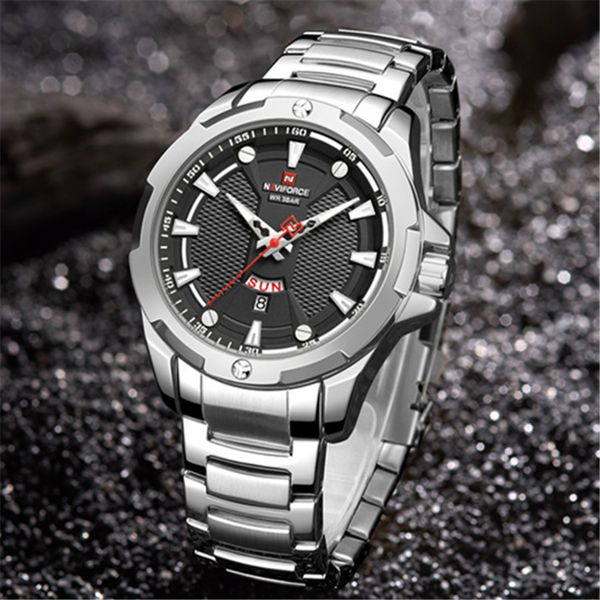 

naviforce watch brand luxury men analog watch men stainless steel waterproof quartz wrist watch date clock relogio masculinog, Slivery;brown
