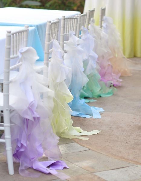 

2021 in stocks different colors wedding chair covers elegant organza taffeta ruffles chairs sashes decorations skirts zj002