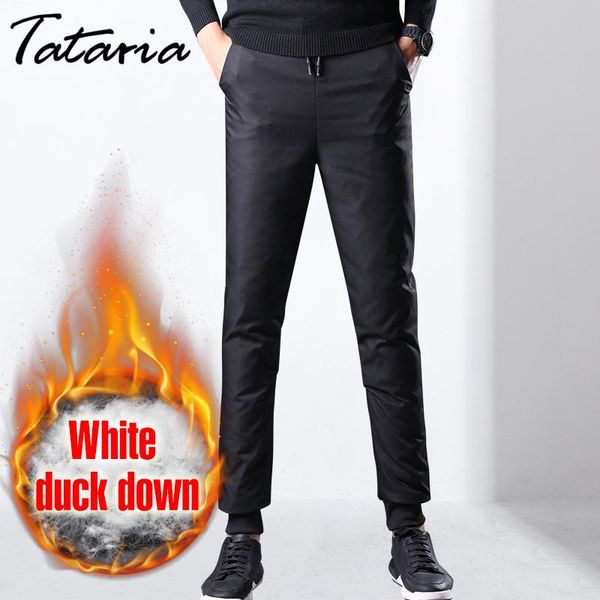 

tataria warm winter men for pants elastic waist white duck down male plus size trousers pocket thick work pant men's, Black