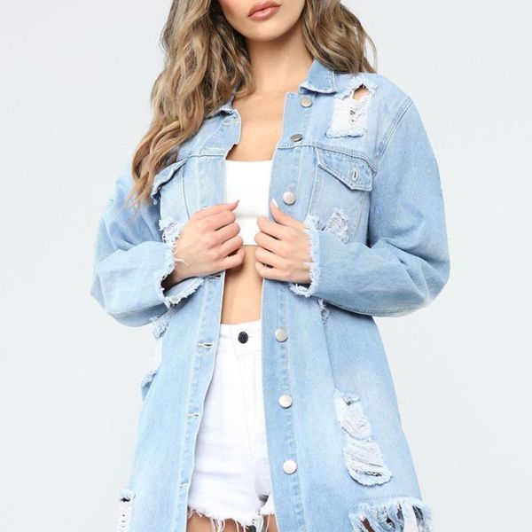 

women's trench coats woman ripped denim coat casual long jacket trendy tassel jeans windbreaker spring / summer clothing s-3xl women, Tan;black