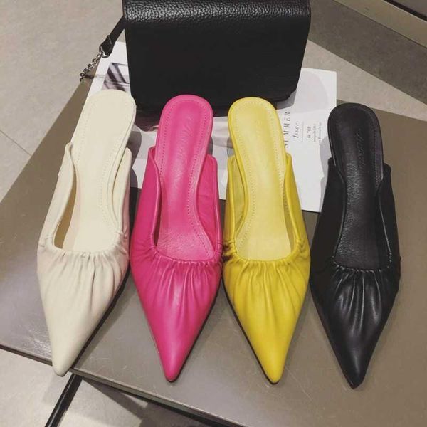 

slippers candy-colored pointed low heels flip flops female sandals sandalias femenina a458 2021 summer slides solid, Black