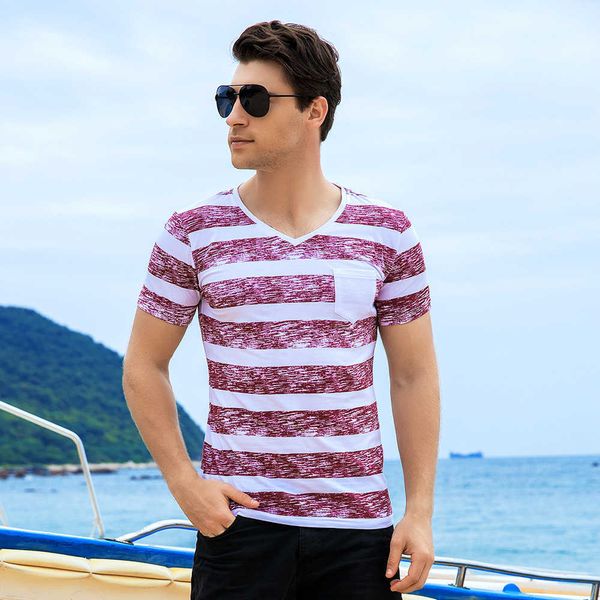 Fredd Marshall T-shirt a righe estive da uomo 100% puro cotone tascabile Top bretone slim fit per uomo marchio di abbigliamento 311 210527