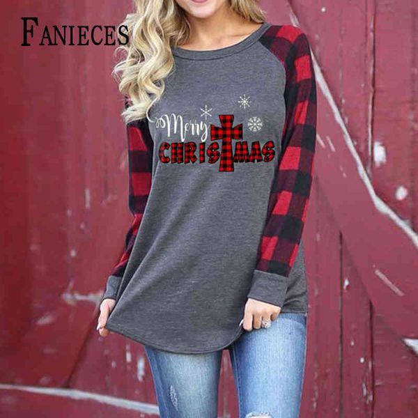 Herbst Frauen Weihnachtsbaum Baumwolle T-shirt Top Langarm Casual Tee Femme Weibliche Sexy Tops Plus Größe 3XL Mode Kleidung 210520