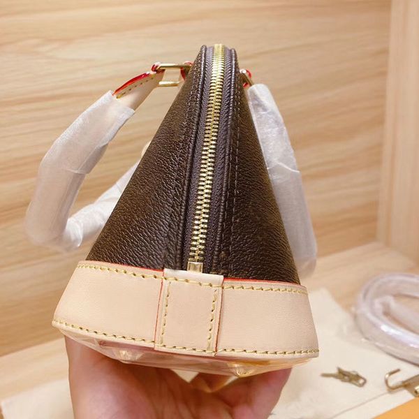

shell bag handbag purse shoulder bags genuine leather fashion l letter gold hardware double zip closure lock accessories