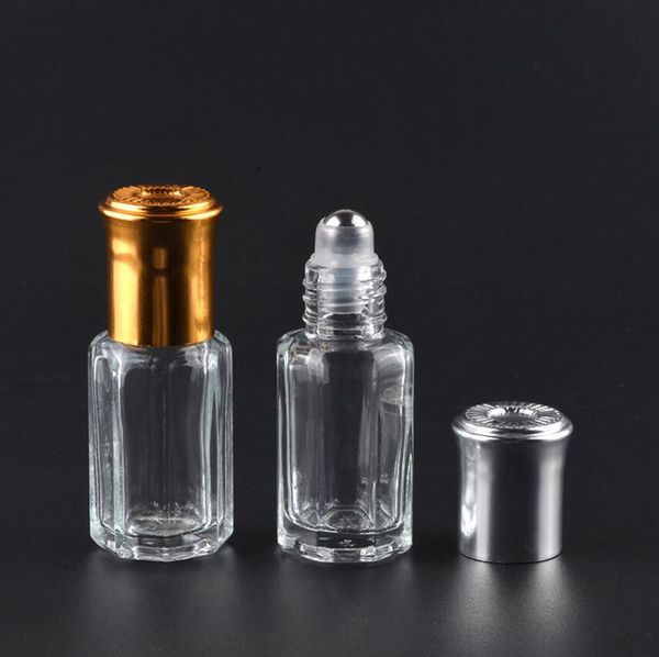 Atacado 3/6/10/12 ml Garrafa de vidro octogonal com tampa de ouro, rolo de aroma na garrafa, frascos de rolos de perfume