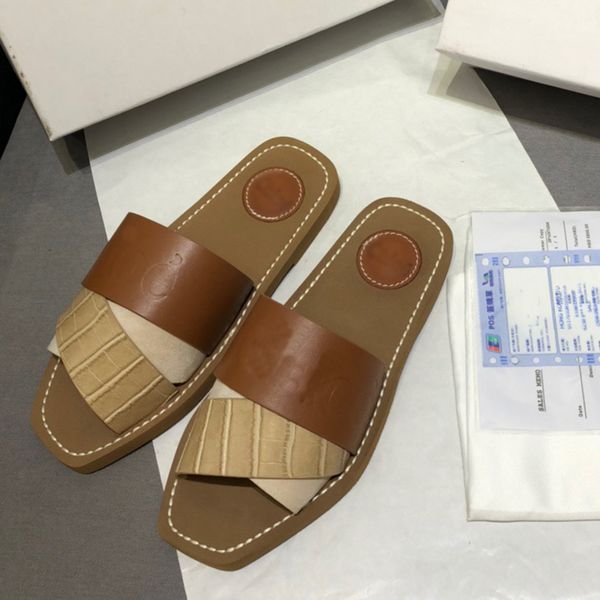 

designer women letters embossing slipper flat heels slides paris brand summer vintage platform sandals genuine leather scuffs slippers luxur, Black