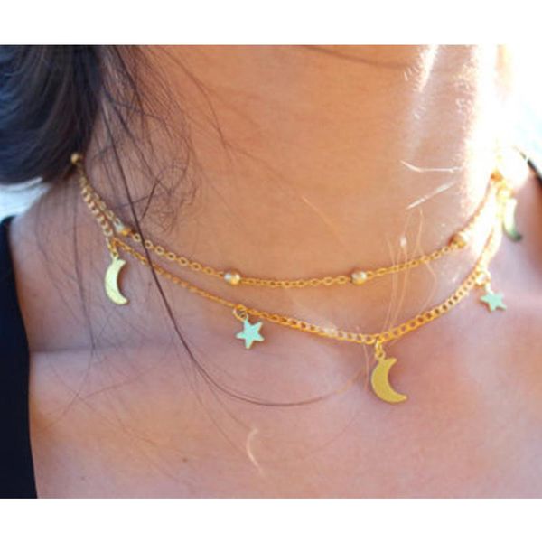 

chains women's fashion jewelry simple exquisite lasso moon star necklace gold silver show collarbone senior