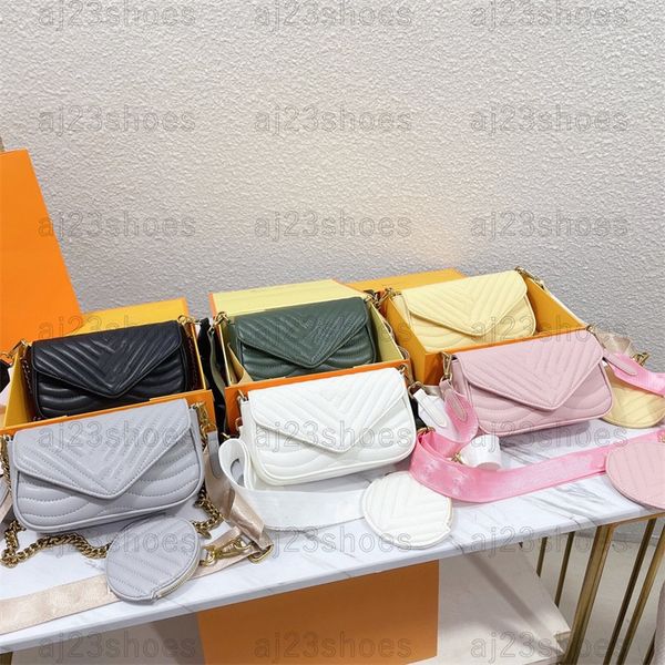 New Wave Multi-Pochette Umhängetasche, Handtasche, breiter Riemen, goldfarbene Kette, Hand- oder kurze Schultertasche, runde Geldbörse mit Klappe, vielseitige Modetasche