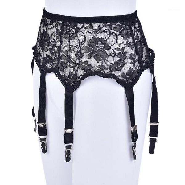 

garters lace nylon women garter belts 6 straps suspender with metal buckles s-xxl1, Black;white