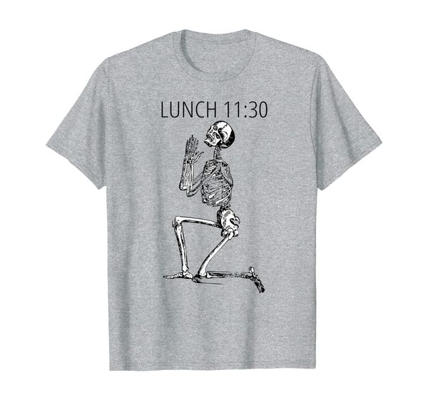 

funny skeleton praying verse lunch 11:30 religious satire t-shirt, White;black