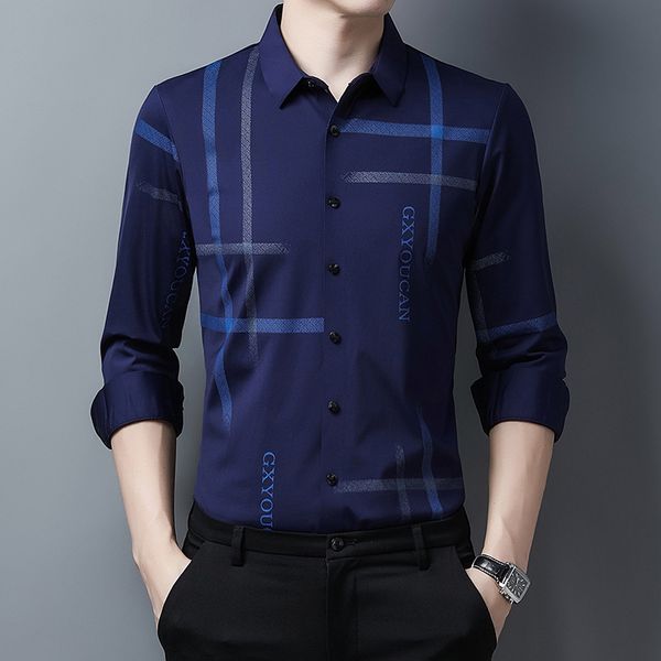 

printed middle-aged men's long sleeved spring and autumn 2021 casual handsome shirt thin dad, Black