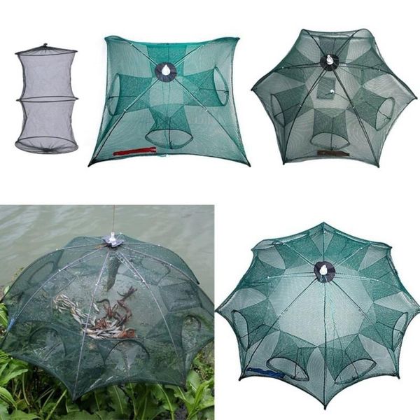 

strengthened 4/6/8 holes automatic fishing net shrimp cage nylon foldable crab fish trap cast nets folding network accessories