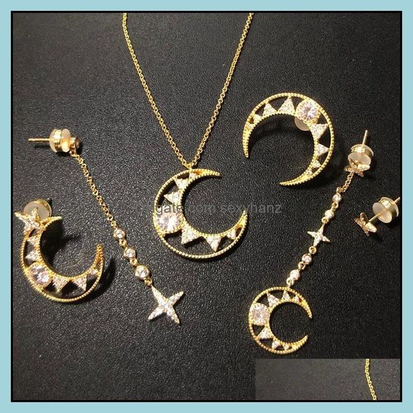 

other earrings jewelry 100% s925 sterling sier creative dream star moon and set gemstone light luxury earring necklace women brand drop deli, Golden;silver
