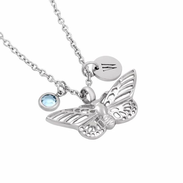 

pendant necklaces ijd8144 diy charm jewelry for women stainless steel hollow butterfly cremation necklace pet /animal ashes, Silver