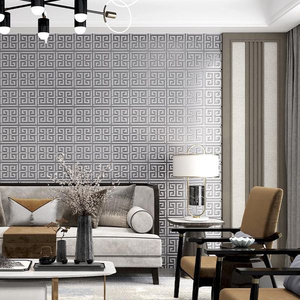 

wallpapers classic chinese style mural grid wallpaper 3d flocking living room black grey silver roll project wall papers j231