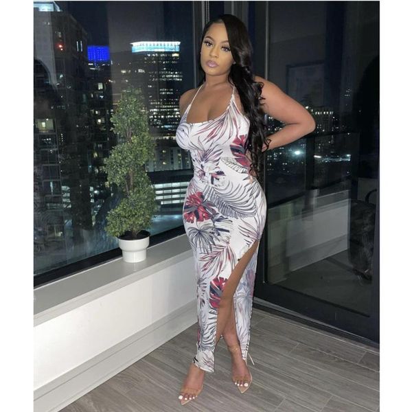 

casual dresses leaves print strap midi dress skinny bodycon fitness long maxi summer party club split vestidos sundress, Black;gray