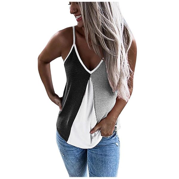 

women's tanks & camis womail 2002 summer women v-neck spaghetti strap sleeveless vest shirts lady casual splicing color plus size, White