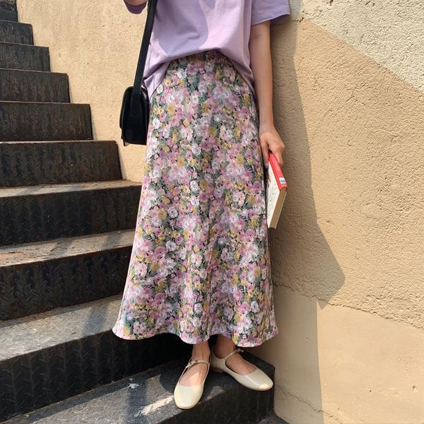

skirts hzirip fashion all match printed florals 2021 arrival high waist streetwear office lady chic gentle vintage, Black