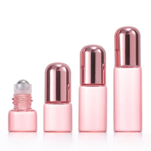 Bottiglie a rullo in oro rosa Bottiglia di olio essenziale di vetro Bottiglia da viaggio cosmetica vuota portatile da 1 ml/2 ml/3 ml/5 ml