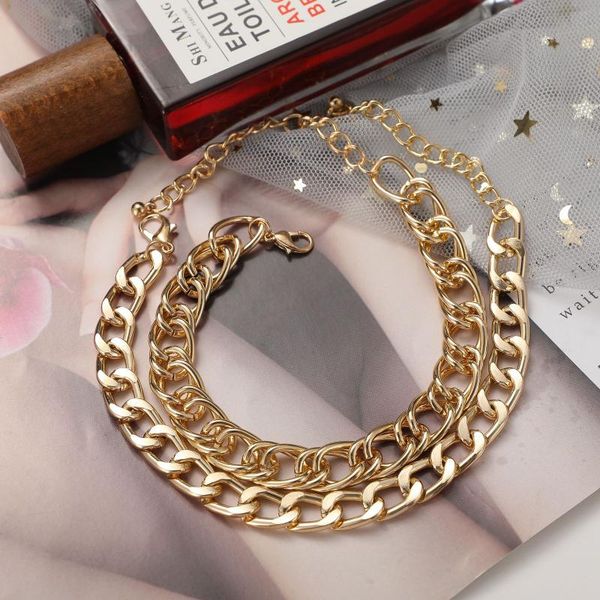 

link, chain cuba chunky geometry bracelet set for women summer charm hiphop wrist jewelry bijoux femme, Black