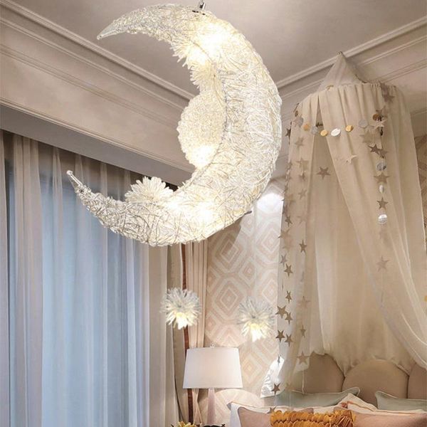 

pendant lamps star moon night light children room warm european style led wall hanging chandelier dining bedroom ceiling lamp