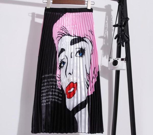 

skirts fashion high waist pleated cute skirt 2021 spring summer women elastic a line midi mid calf long, Black