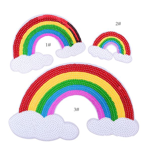 Ricamo con paillettes Cartone animato Colorato Arcobaleno Patch di perline Tessuto Personalizzato Cucire su colore Adesivo rosso Patchwork di grandi dimensioni Appliques per abbigliamento Borsa Zaino