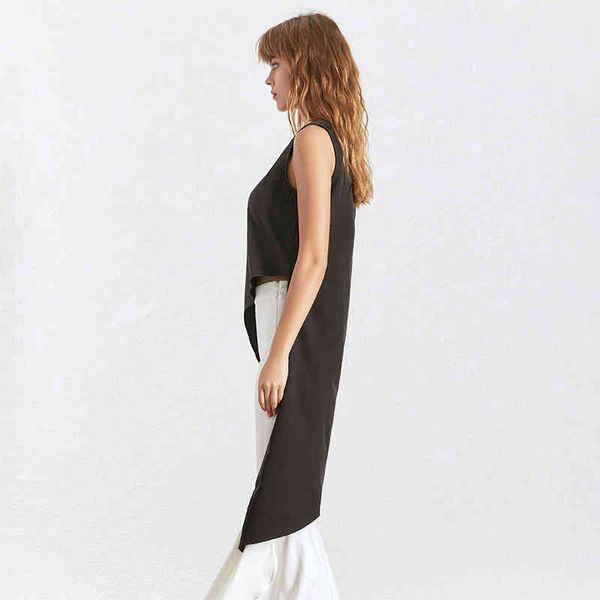 

hoodie black irregular hem shirt for women o neck sleeveless casual loose blouse female fashion clothing summer tide