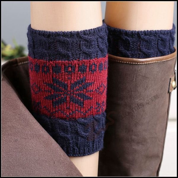 

prettybaby woman knitting wool boots socks girls snowflake color-blocking leg warmer leggings short crochet hosiery pt0046#, Black;white