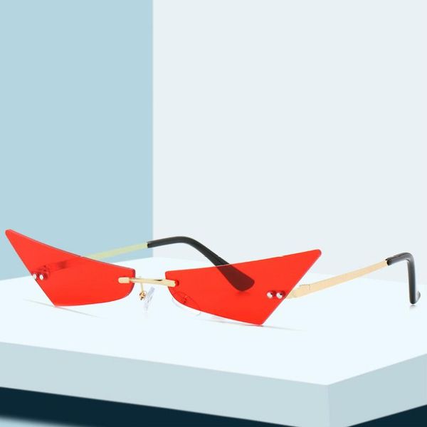 

sunglasses cat eye conjoined colorful fashion women ladies rimless triangle uv400 brand designer sun glasses female, White;black