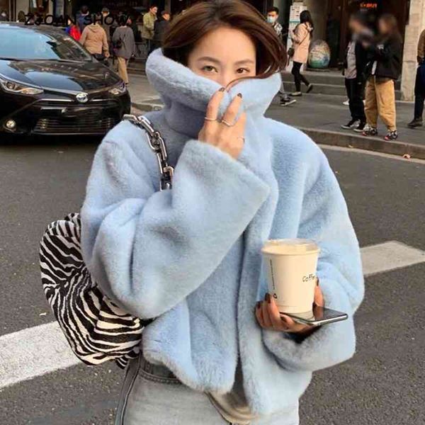 

women's synthetic rabbit et, vintage fur coat, large lapel, blue, warm, Black;brown