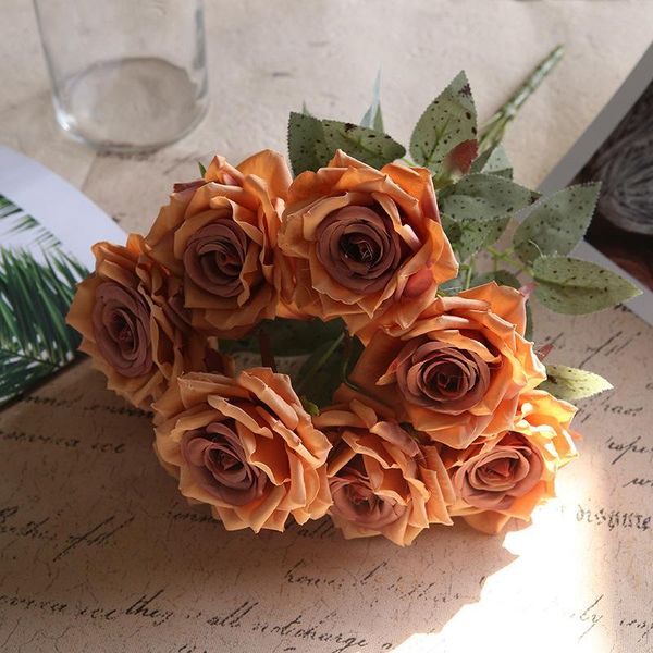 

decorative flowers & wreaths rose pink plastic artificial bouquet fake for home wedding party kitchen office indoor decoration