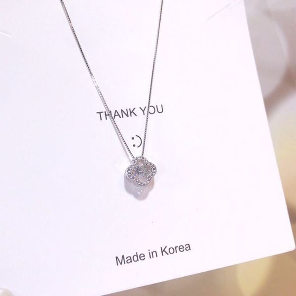 

shengfu silver jewelry necklace women's beating heart four leaf clover zircon silver necklace, Black