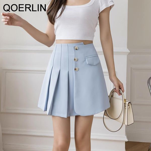 

skirts qoerlin jk pleated skirt female 2021 summer back zipper solid irregular shorts high waist a-line black suit