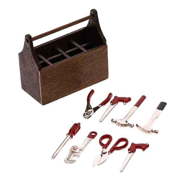 

decorative objects & figurines miniature wooden box with metal tool set collection for dollhouse decoration
